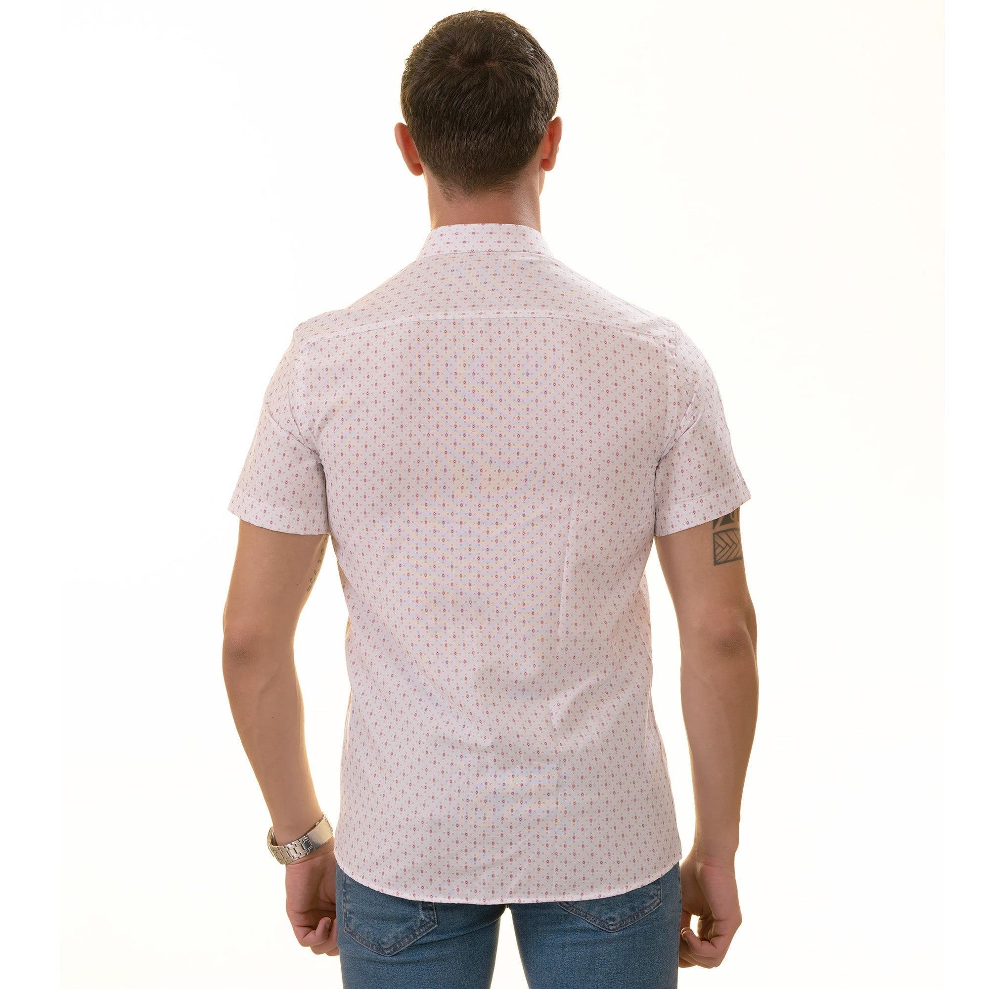 White Printed Shirt | White with Burgany Printed Paisley  Short Sleeve - Horizon Bliss