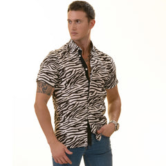 Black & White Zebra Shirt  Designer Paisley  Short Sleeve Button up - Horizon Bliss