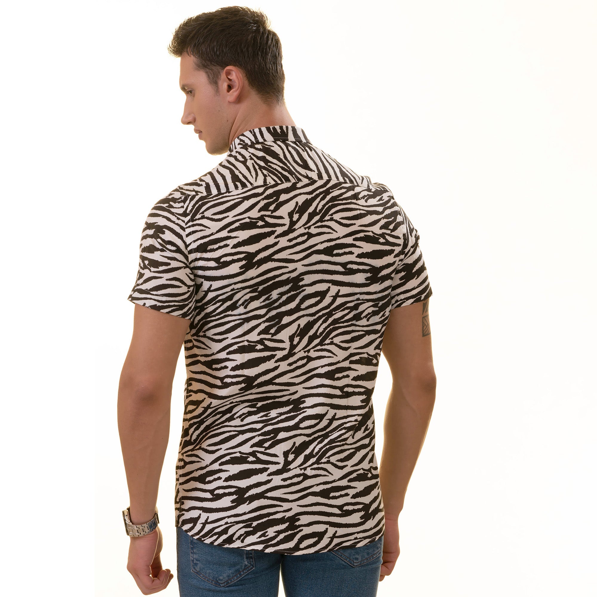 Black & White Zebra Shirt  Designer Paisley  Short Sleeve Button up - Horizon Bliss