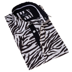 Black & White Zebra Shirt  Designer Paisley  Short Sleeve Button up - Horizon Bliss