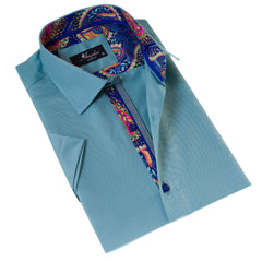 Green inside Purple Paisley Short Sleeve Button up Shirts - Tailored - Horizon Bliss