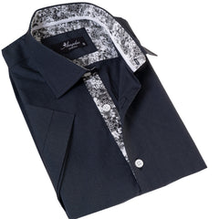 Navy inside Floral Paisley  Short Sleeve Button up Shirts - Tailored - Horizon Bliss