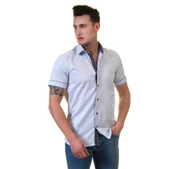 Blue Mens Short Sleeve Button up Shirts - Tailored Slim Fit Cotton - Horizon Bliss