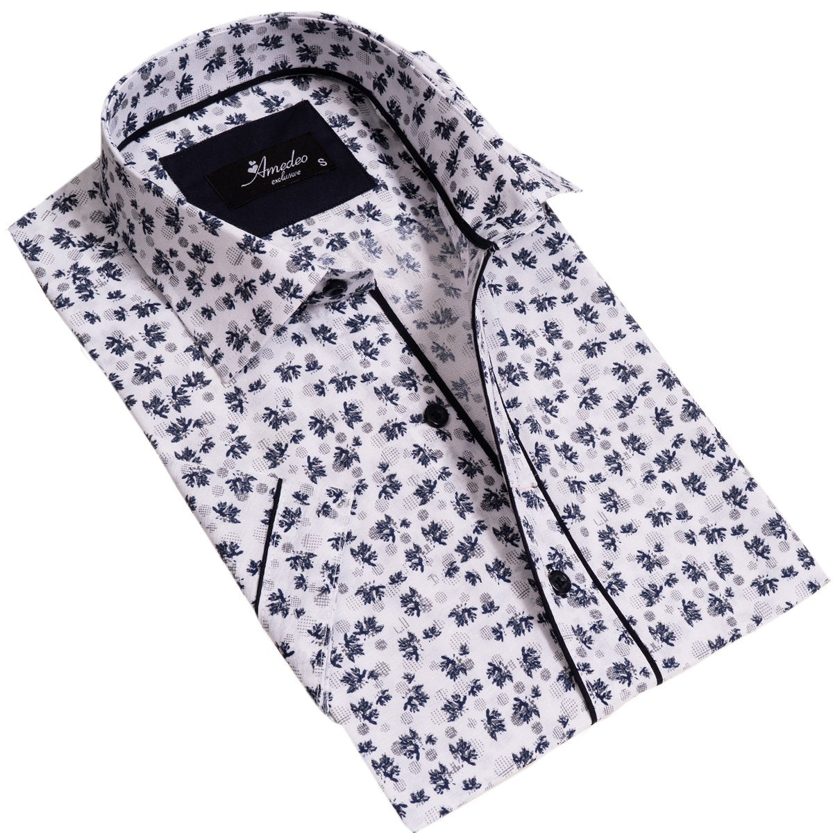 Black Dots Mens Short Sleeve Button up Shirts - Tailored Slim Fit - Horizon Bliss