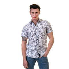 Black Dots Mens Short Sleeve Button up Shirts - Tailored Slim Fit - Horizon Bliss