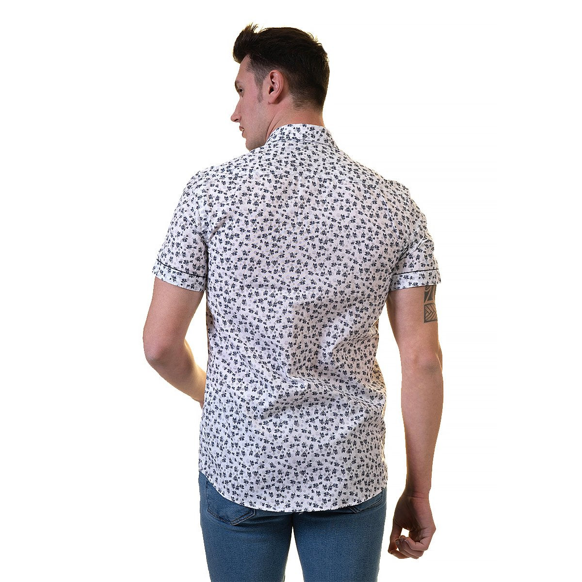 Black Dots Mens Short Sleeve Button up Shirts - Tailored Slim Fit - Horizon Bliss