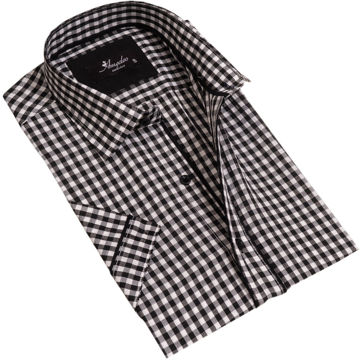 Black and White Mens Short Sleeve Button up Shirts - Tailored Slim Fit - Horizon Bliss