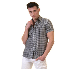 Black and White Mens Short Sleeve Button up Shirts - Tailored Slim Fit - Horizon Bliss