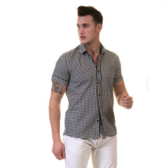 Black and White Mens Short Sleeve Button up Shirts - Tailored Slim Fit - Horizon Bliss