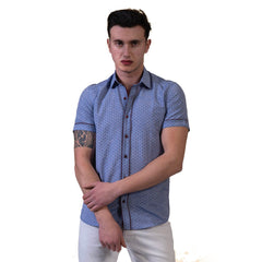 Blue Mens Short Sleeve Button up Shirts - Tailored Slim Fit Cotton - Horizon Bliss