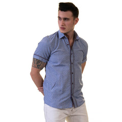 Blue Mens Short Sleeve Button up Shirts - Tailored Slim Fit Cotton - Horizon Bliss