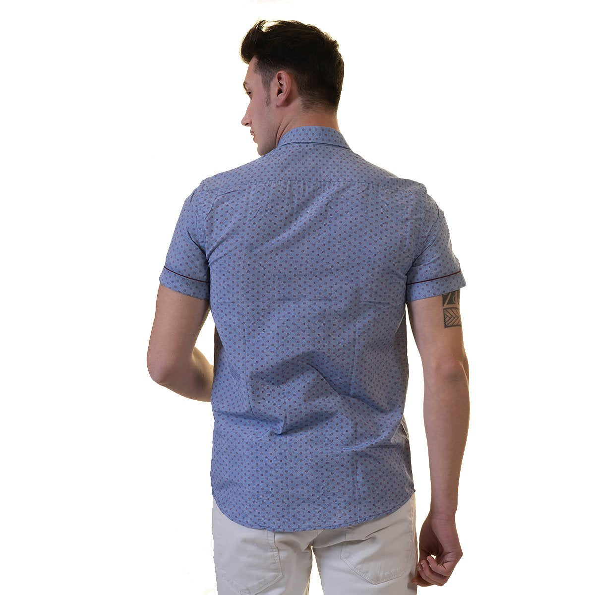 Blue Mens Short Sleeve Button up Shirts - Tailored Slim Fit Cotton - Horizon Bliss