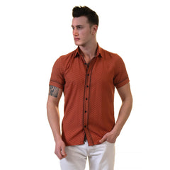 Orange / Reddish Mens Short Sleeve Button up Shirts - Tailored Slim - Horizon Bliss