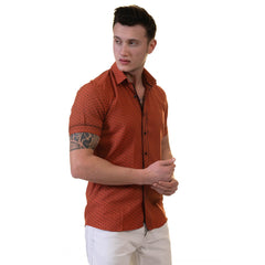 Orange / Reddish Mens Short Sleeve Button up Shirts - Tailored Slim - Horizon Bliss