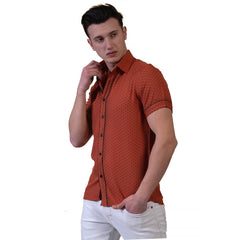 Orange / Reddish Mens Short Sleeve Button up Shirts - Tailored Slim - Horizon Bliss