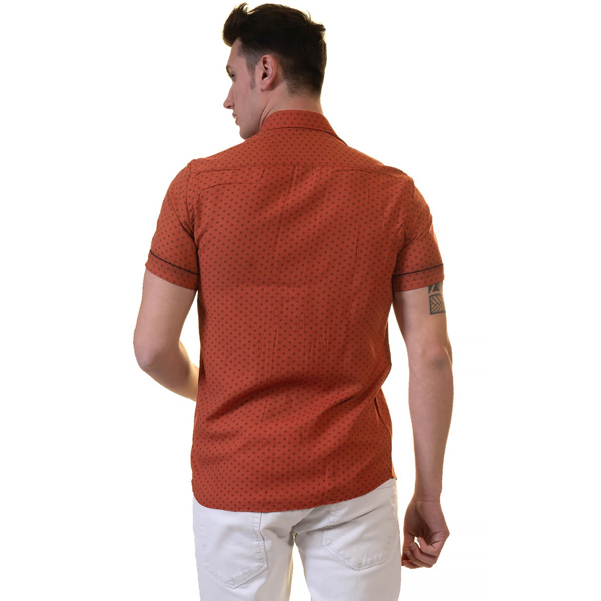 Orange / Reddish Mens Short Sleeve Button up Shirts - Tailored Slim - Horizon Bliss