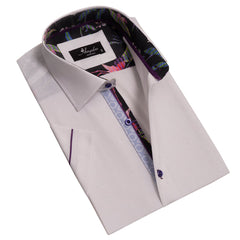 White Mens Short Sleeve Button up Shirts - Tailored Slim Fit Cotton - Horizon Bliss