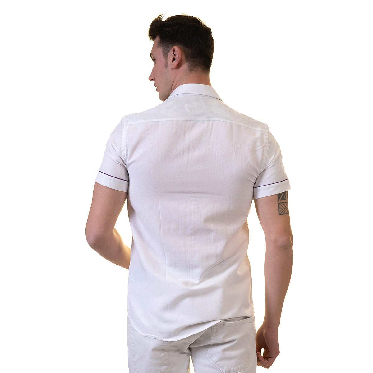 White Mens Short Sleeve Button up Shirts - Tailored Slim Fit Cotton - Horizon Bliss