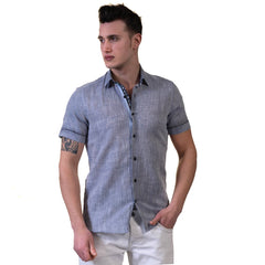 Mens Short Sleeve Button up Shirts - Tailored Slim Fit Cotton Dress - Horizon Bliss