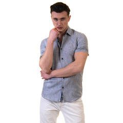 Mens Short Sleeve Button up Shirts - Tailored Slim Fit Cotton Dress - Horizon Bliss