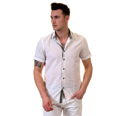 White Mens Short Sleeve Button up Shirts - Tailored Slim Fit Cotton - Horizon Bliss