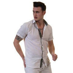 White Mens Short Sleeve Button up Shirts - Tailored Slim Fit Cotton - Horizon Bliss