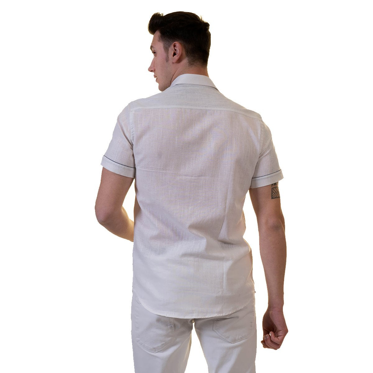 White Mens Short Sleeve Button up Shirts - Tailored Slim Fit Cotton - Horizon Bliss