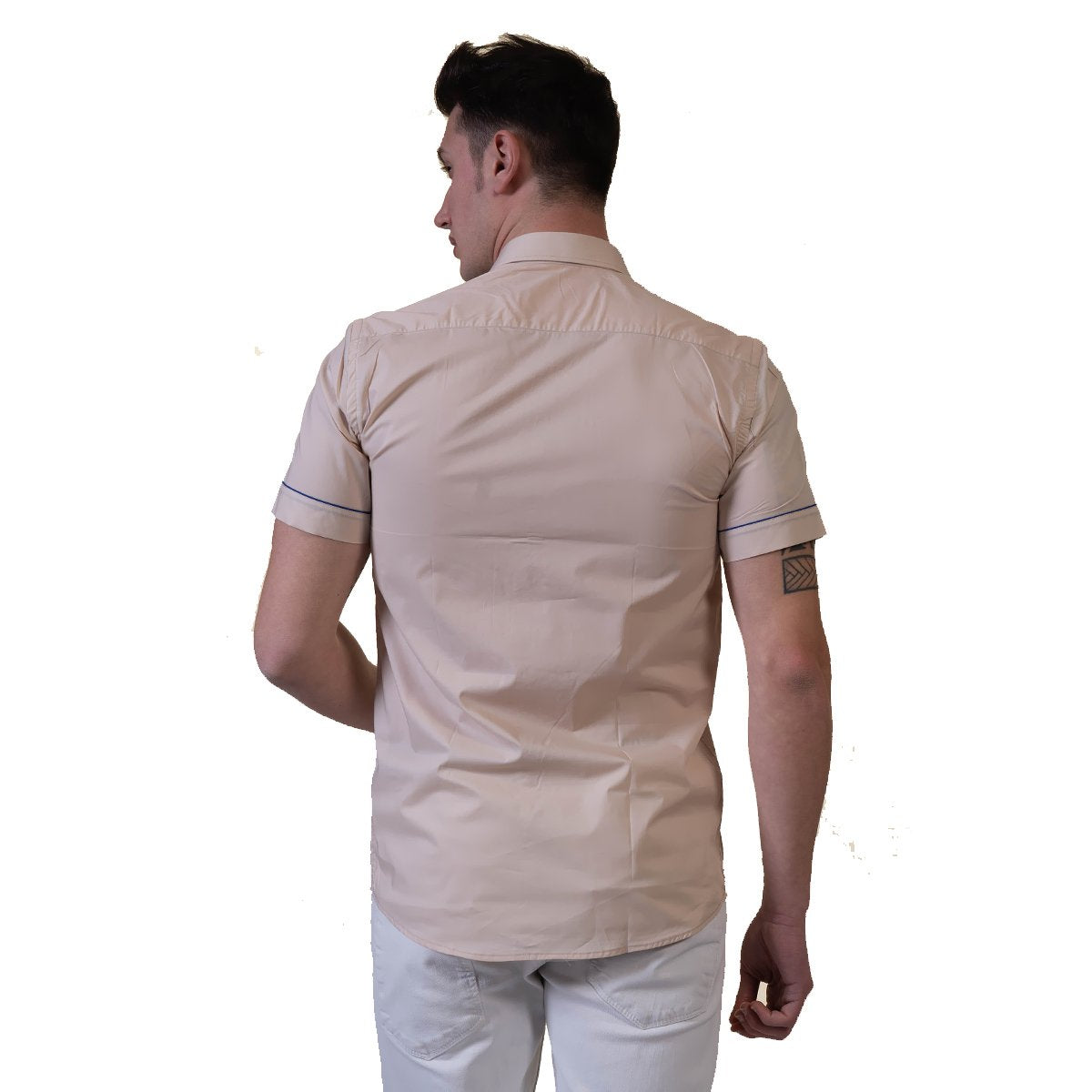 Beige Mens Short Sleeve Button up Shirts - Tailored Slim Fit Cotton - Horizon Bliss