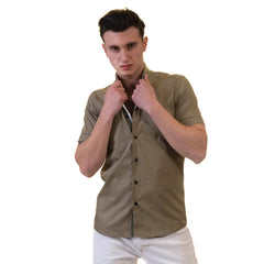 Green Mens Short Sleeve Button up Shirts - Tailored Slim Fit Cotton - Horizon Bliss