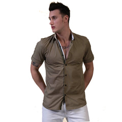 Green Mens Short Sleeve Button up Shirts - Tailored Slim Fit Cotton - Horizon Bliss