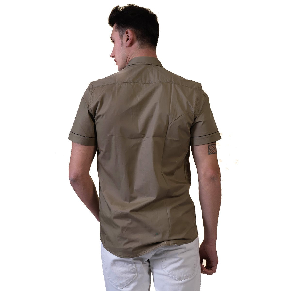 Green Mens Short Sleeve Button up Shirts - Tailored Slim Fit Cotton - Horizon Bliss