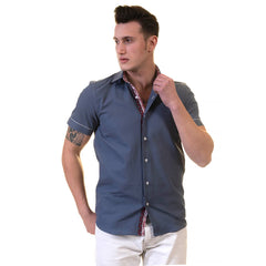 Dark Blue Mens Short Sleeve Button up Shirts - Tailored Slim Fit - Horizon Bliss