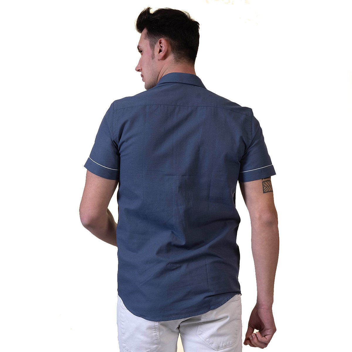 Dark Blue Mens Short Sleeve Button up Shirts - Tailored Slim Fit - Horizon Bliss