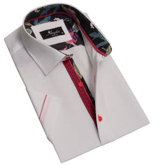 White and Red Mens Short Sleeve Button up Shirts - Tailored Slim Fit - Horizon Bliss