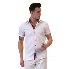 White and Red Mens Short Sleeve Button up Shirts - Tailored Slim Fit - Horizon Bliss