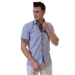 Mens Sky Blue Short Sleeve Button up Shirts - Tailored Slim Fit Cotton - Horizon Bliss