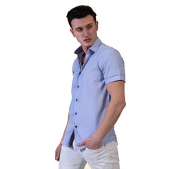 Mens Sky Blue Short Sleeve Button up Shirts - Tailored Slim Fit Cotton - Horizon Bliss