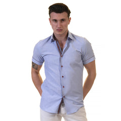 Mens Sky Blue Short Sleeve Button up Shirts - Tailored Slim Fit Cotton - Horizon Bliss