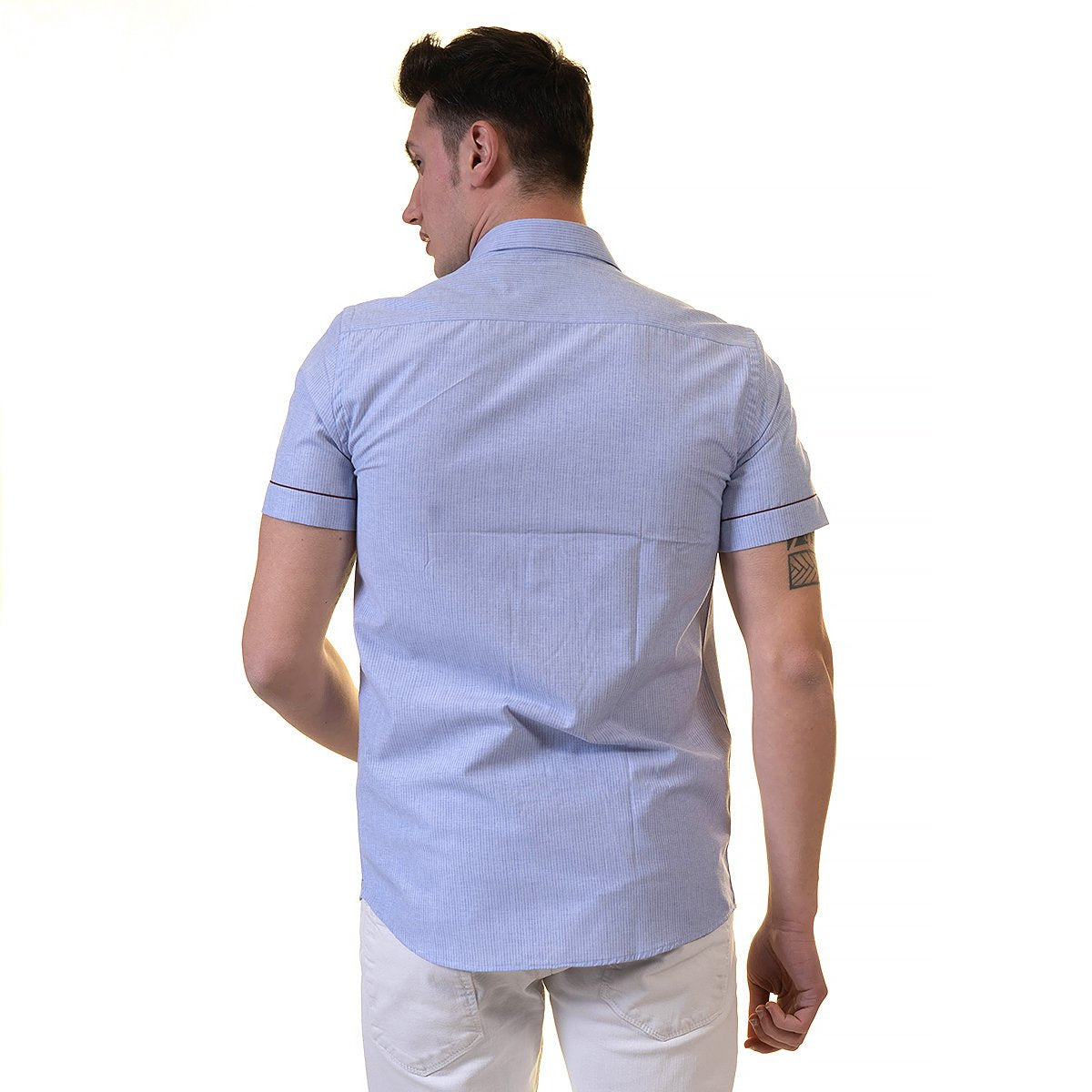 Mens Sky Blue Short Sleeve Button up Shirts - Tailored Slim Fit Cotton - Horizon Bliss