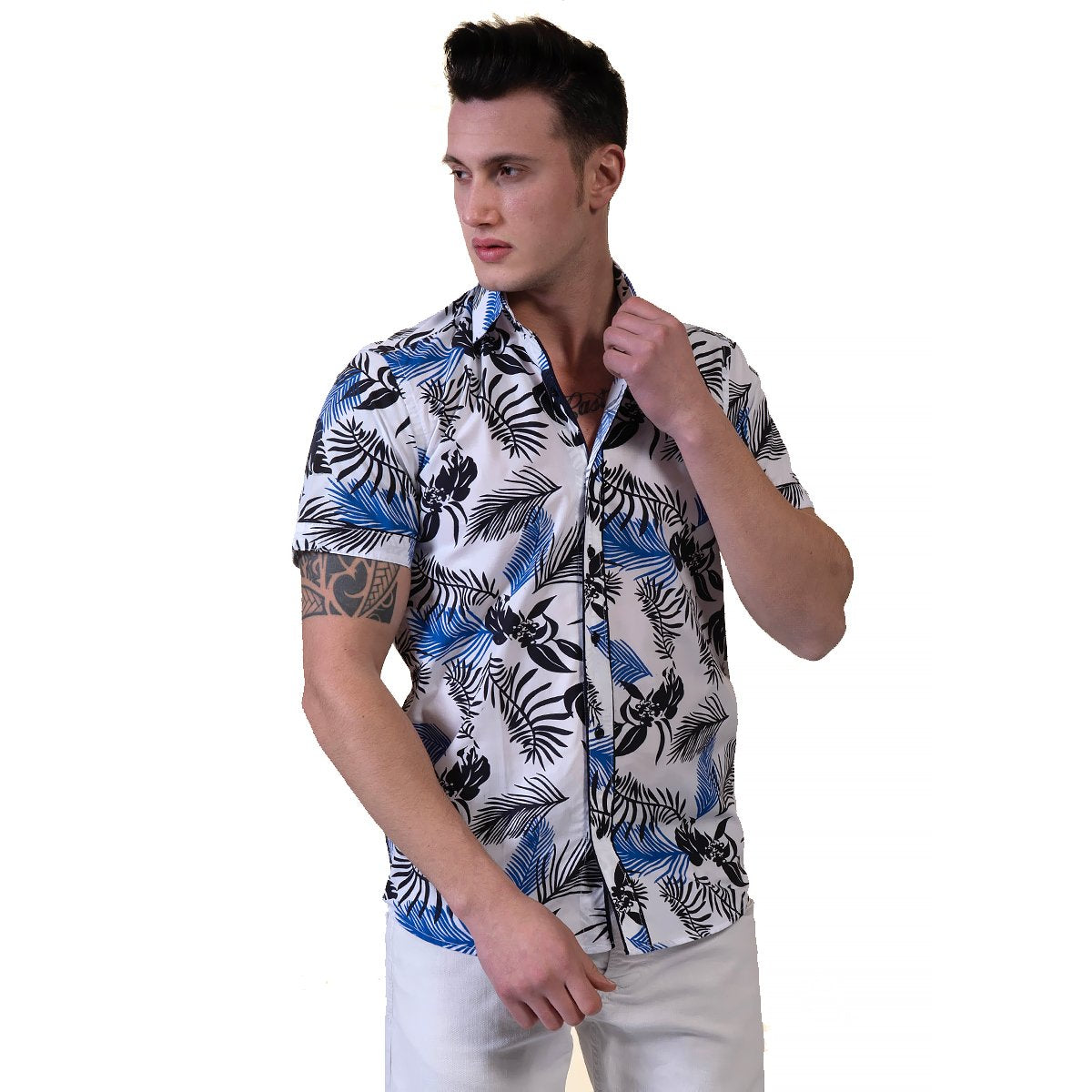 Multicolor Floral Mens Short Sleeve Button up Shirts - Tailored Slim - Horizon Bliss