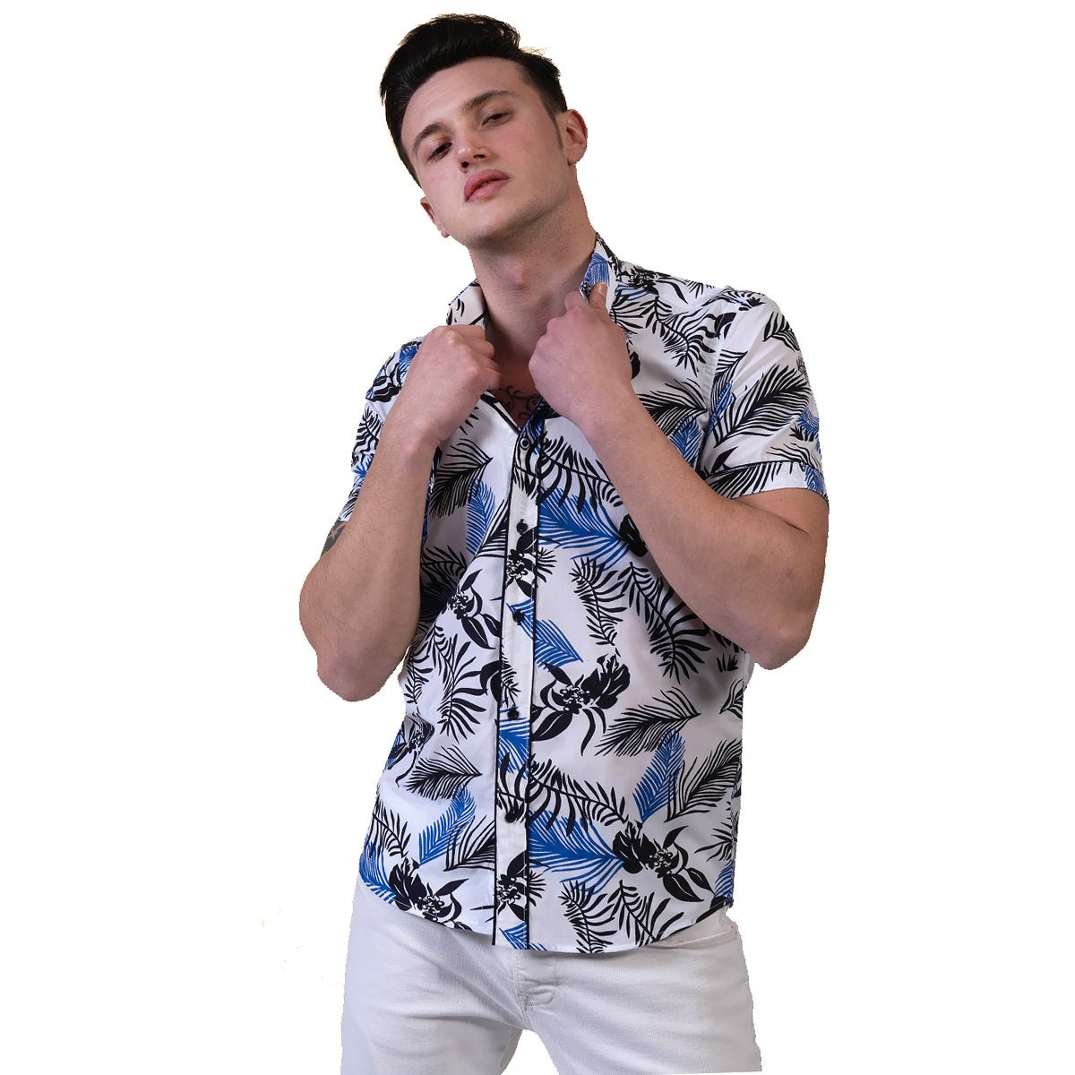 Multicolor Floral Mens Short Sleeve Button up Shirts - Tailored Slim - Horizon Bliss