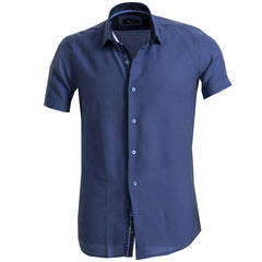 Solid Blue Mens Short Sleeve Button up Shirts - Tailored Slim Fit - Horizon Bliss