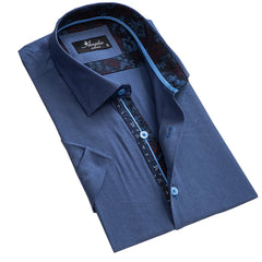 Solid Blue Mens Short Sleeve Button up Shirts - Tailored Slim Fit - Horizon Bliss