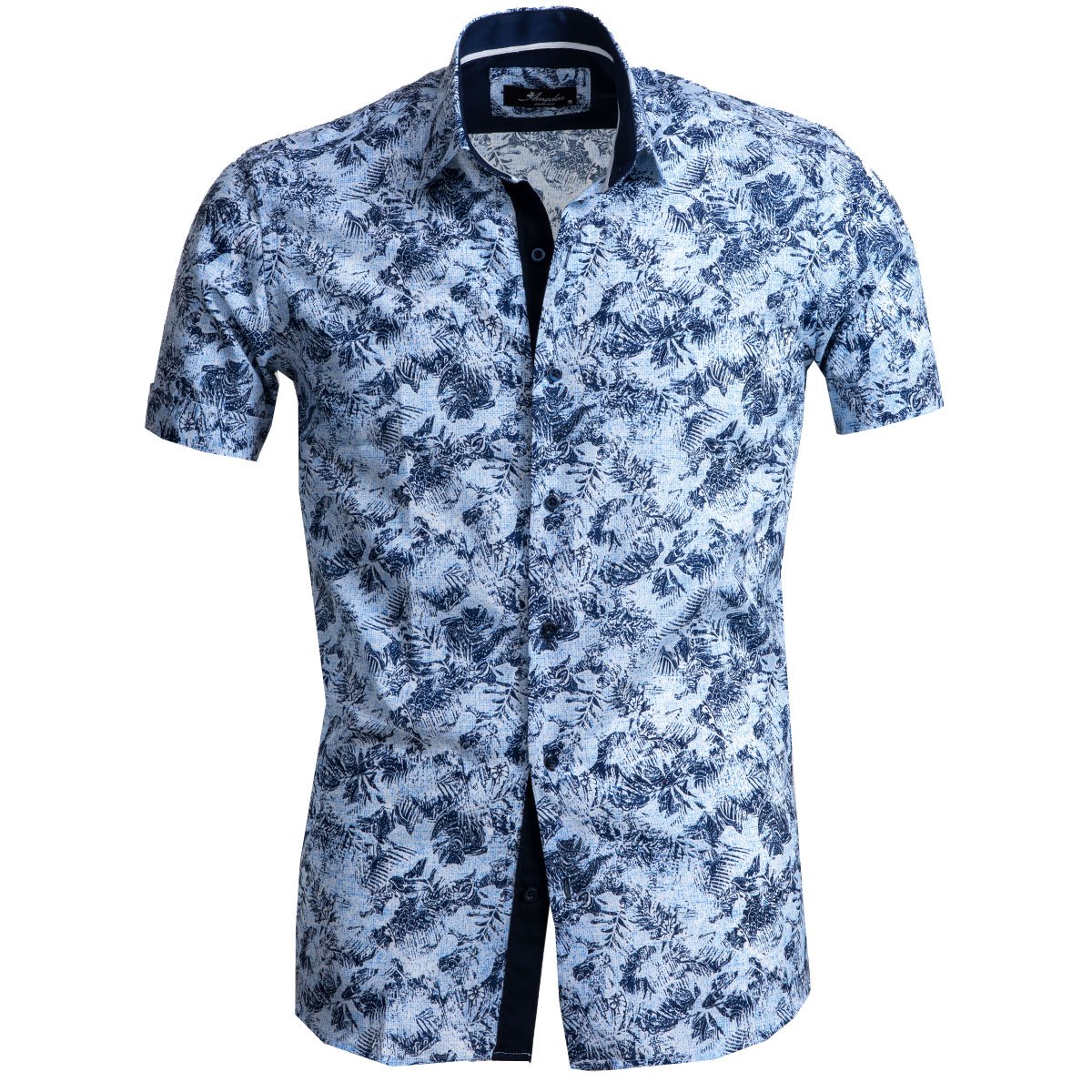 Light Blue Floral Paisley Mens Short Sleeve Button up Shirts - - Horizon Bliss