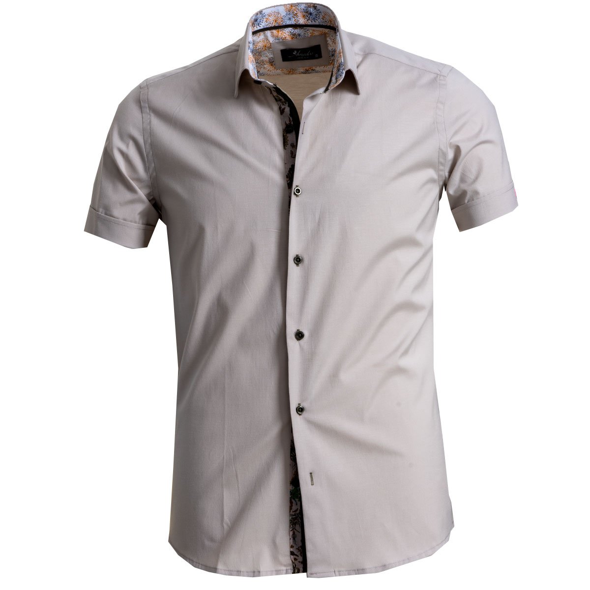 Solid Beige Mens Short Sleeve Button up Shirts - Tailored Slim Fit - Horizon Bliss