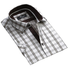 White Check Mens Short Sleeve Button up Shirts - Tailored Slim Fit - Horizon Bliss