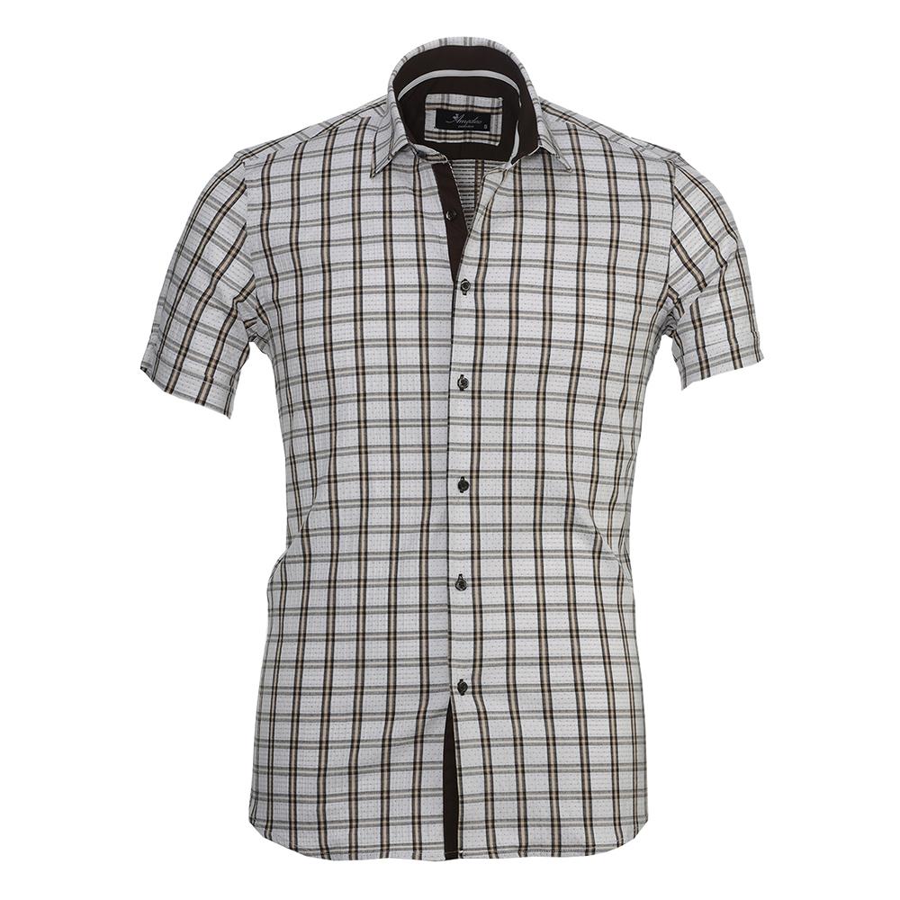 White Check Mens Short Sleeve Button up Shirts - Tailored Slim Fit - Horizon Bliss