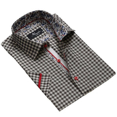 Black Checkered Paisley Mens Short Sleeve Button up Shirts - Tailored - Horizon Bliss