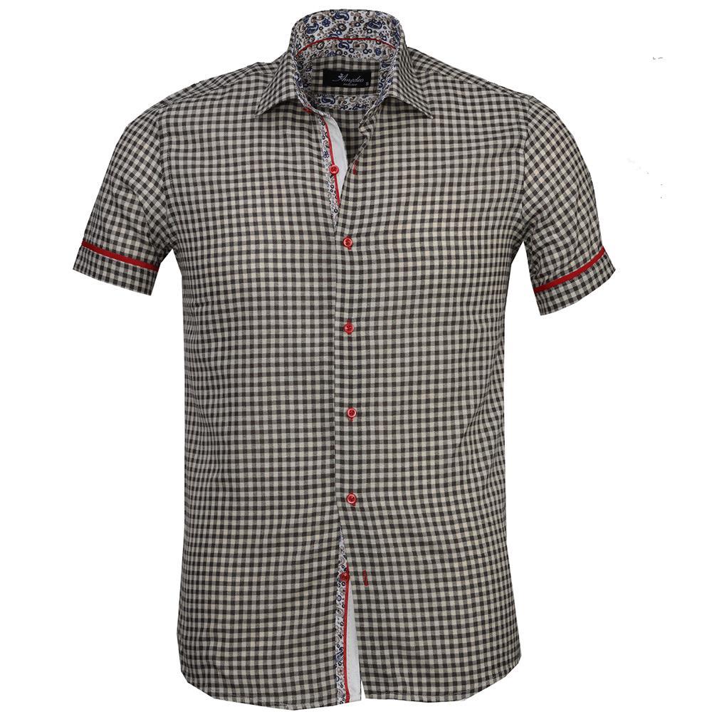 Black Checkered Paisley Mens Short Sleeve Button up Shirts - Tailored - Horizon Bliss