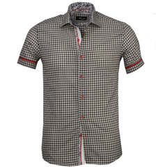 Black Checkered Paisley Mens Short Sleeve Button up Shirts - Tailored - Horizon Bliss